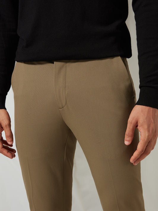 WES Formals Khaki Ultra-Slim Fit Trousers