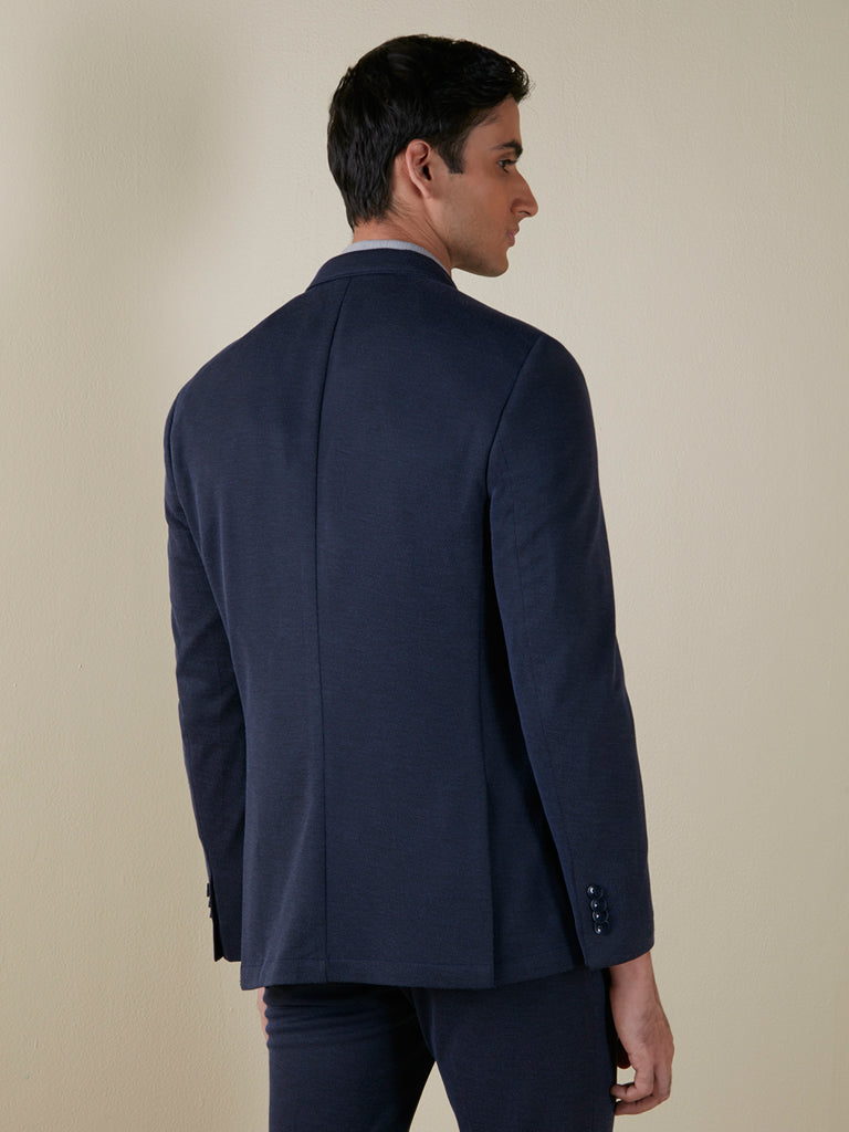 Westside WES Formals Men's Navy Slim-Fit Cotton Blazer for Work Wear Back View