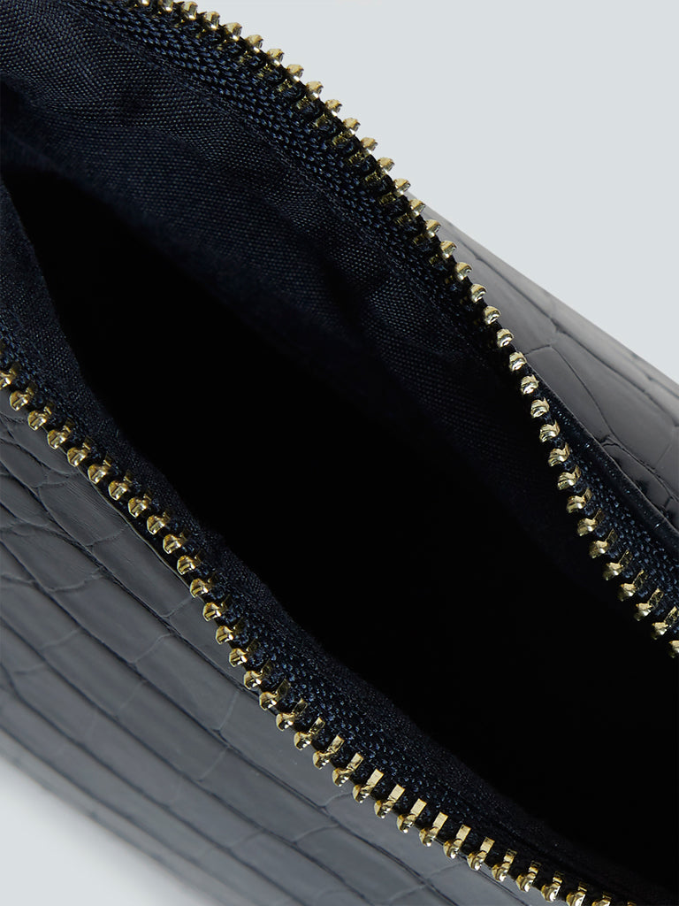 LOV Black Croc-Textured Shoulder Bag