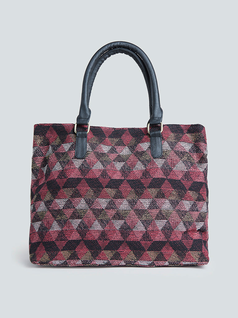 Westside Maroon Triangle Patterned Tote Bag