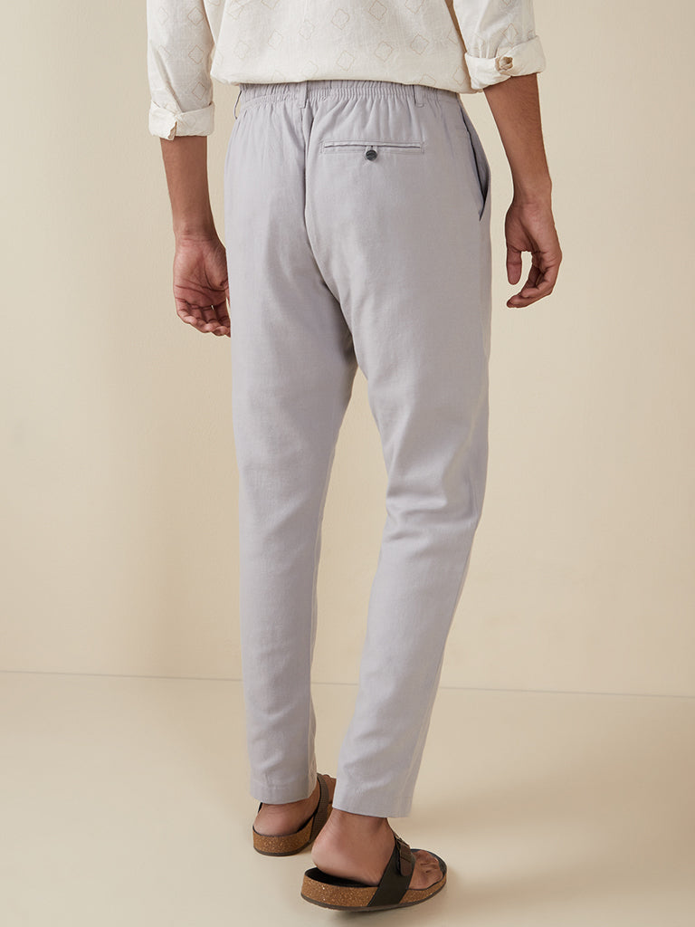 Westside ETA Men's Teal Cotton-Blend Slim-Fit Mid-Rise Chinos for Casual Wear Back View