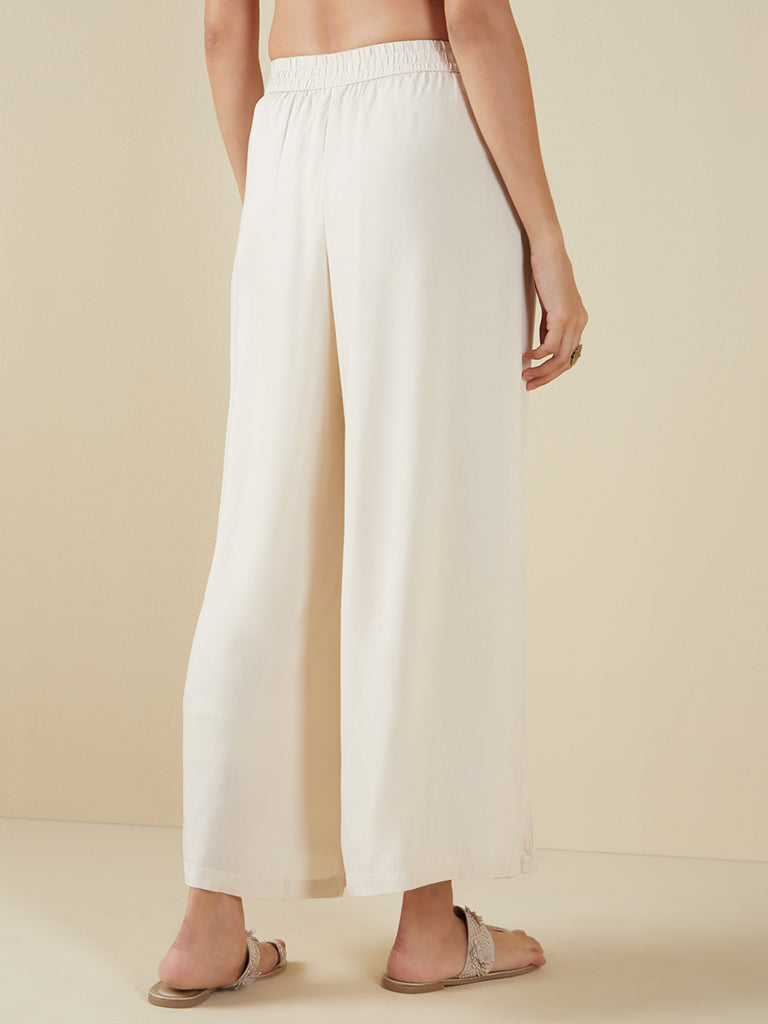 Utsa Ivory Solid Palazzos