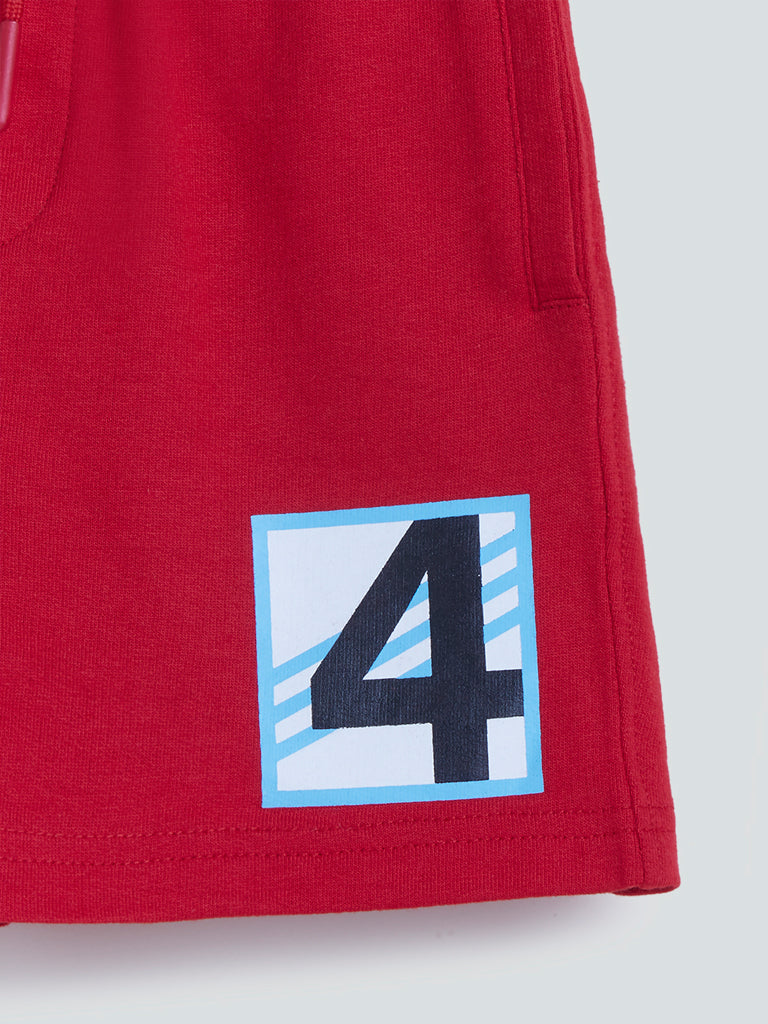 HOP Kids Red Printed Cotton-Blend Shorts