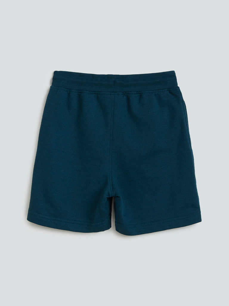 HOP Kids Teal Plane Pattern Cotton-Blend Shorts