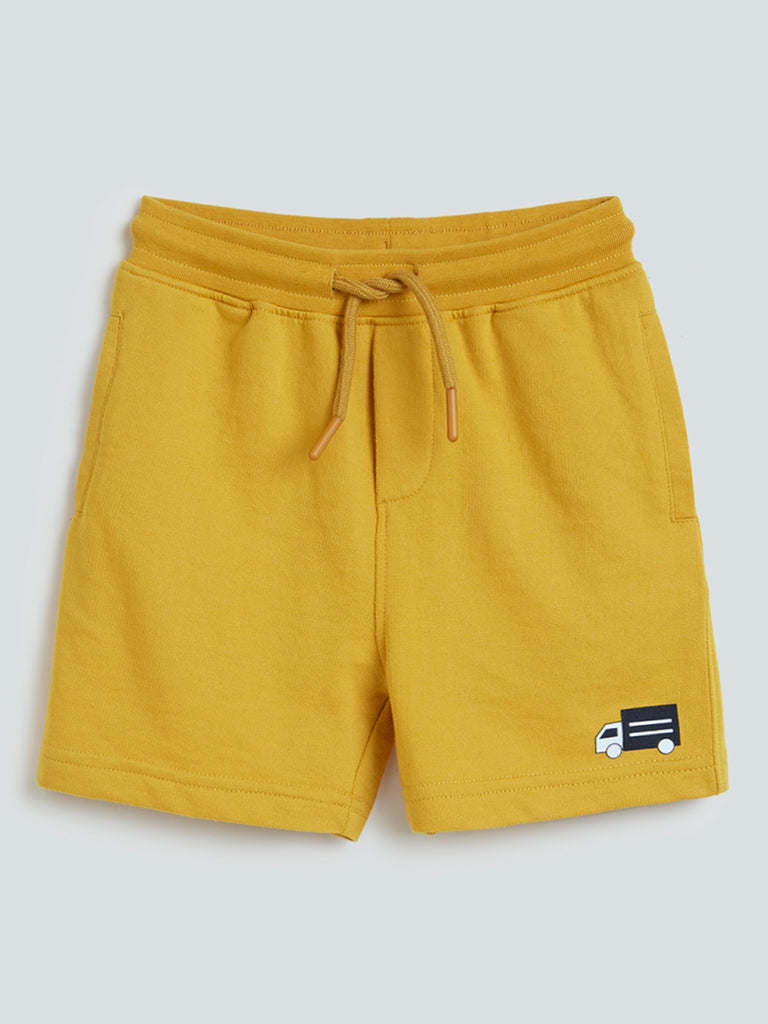 HOP Kids Mustard Truck Pattern Cotton-Blend Shorts