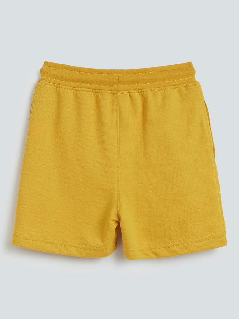 HOP Kids Mustard Truck Pattern Cotton-Blend Shorts