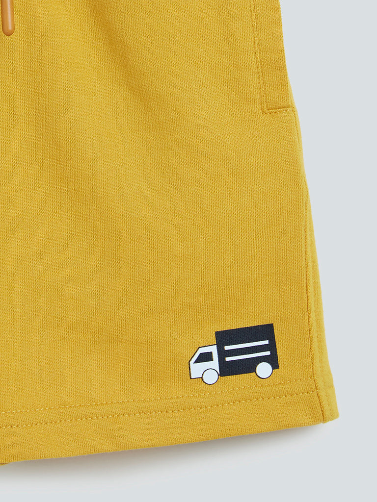 HOP Kids Mustard Truck Pattern Cotton-Blend Shorts