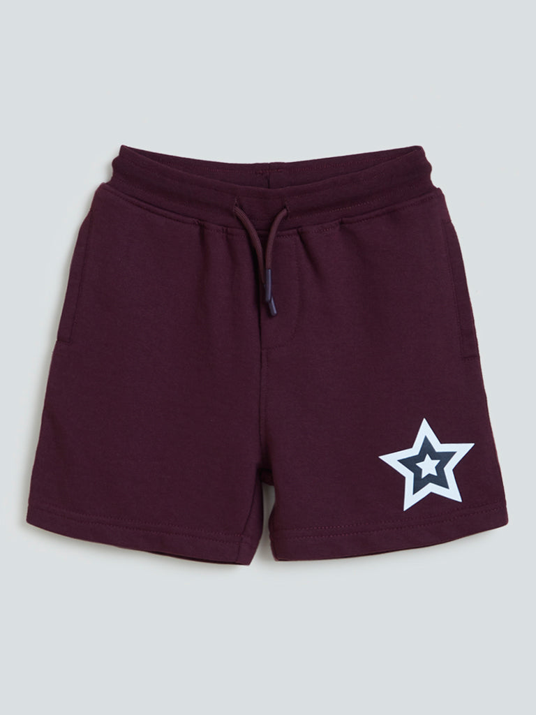 HOP Kids Wine Star Pattern Cotton-Blend Shorts