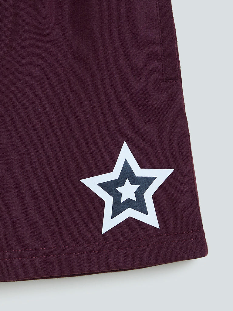 HOP Kids Wine Star Pattern Cotton-Blend Shorts