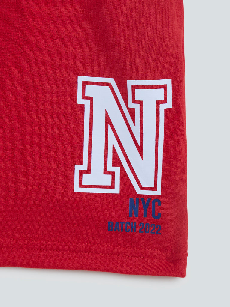 Y&F Kids Crimson Text Pattern Cotton-Blend Shorts