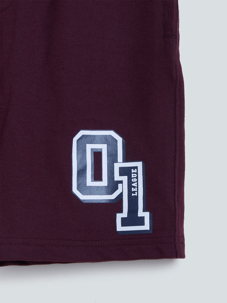 Y&F Kids Wine Printed Cotton-Blend Shorts