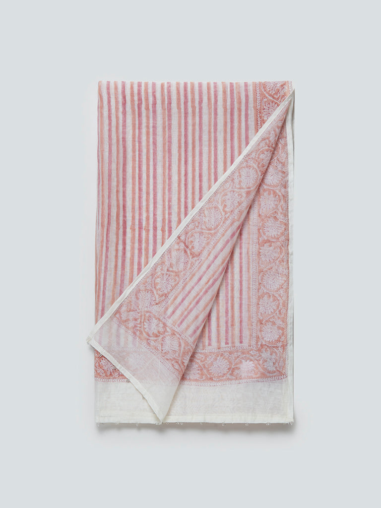 Zuba Pink Floral-Printed Cotton-Blend Stole