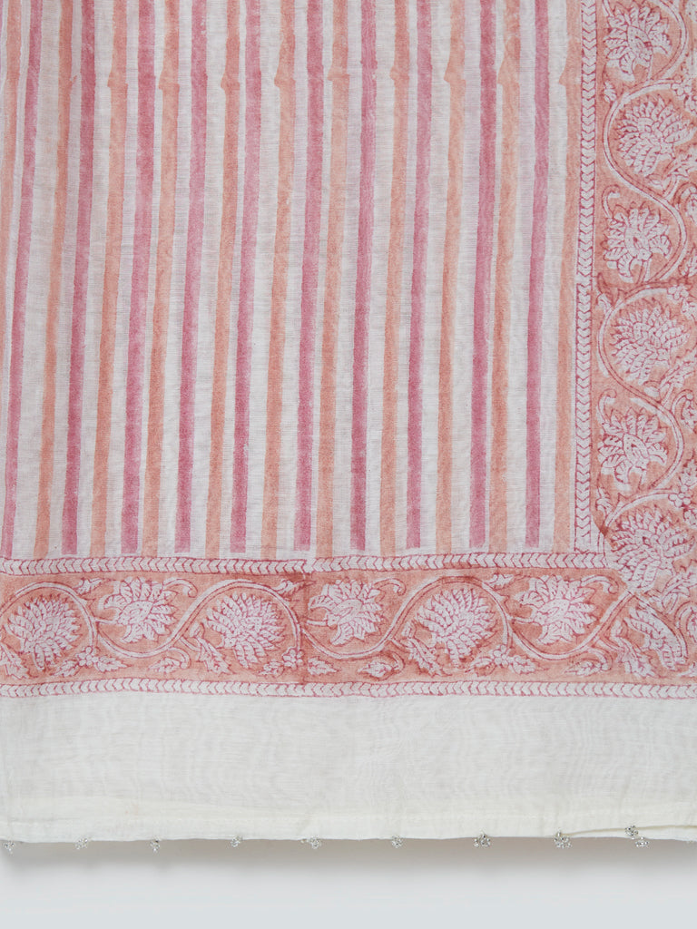 Zuba Pink Floral-Printed Cotton-Blend Stole