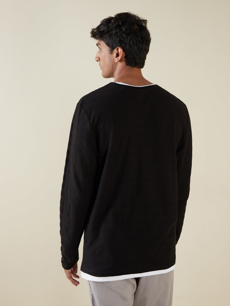 Westside ETA Men's Black Round-Neck Pure Cotton T-Shirt for Casual Wear Back View