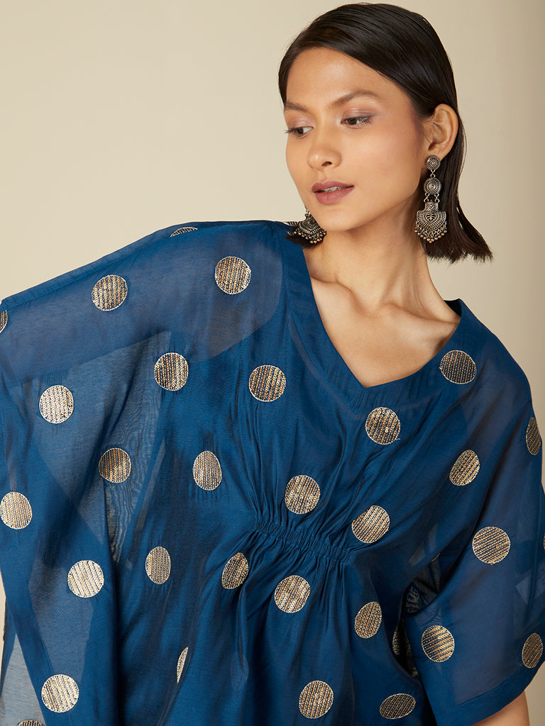 Vark Indigo Cotton Kaftan, Gharara & Dupatta Set