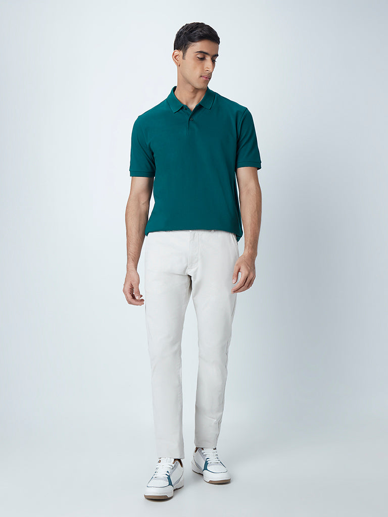 WES Casuals Teal Cotton Blend Relaxed-Fit Polo T-Shirt