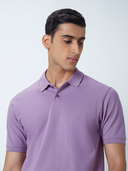 WES Casuals Lavender Cotton Blend Relaxed-Fit Polo T-Shirt