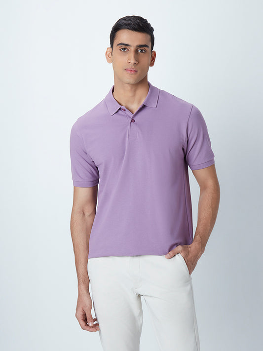 WES Casuals Lavender Cotton Blend Relaxed-Fit Polo T-Shirt