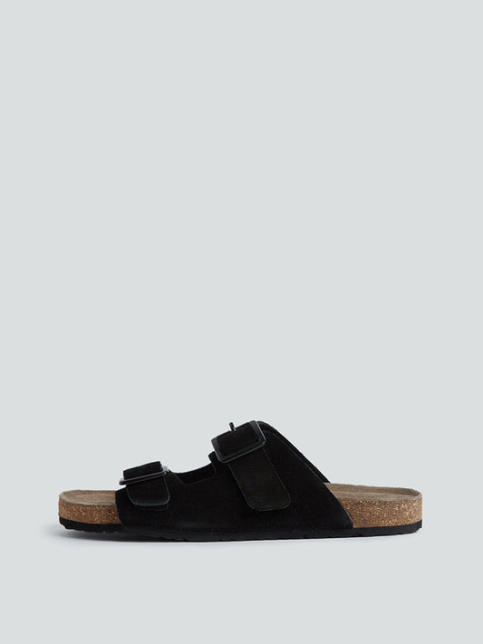 LUNA BLU Black Suede-Leather Comfort Sandals