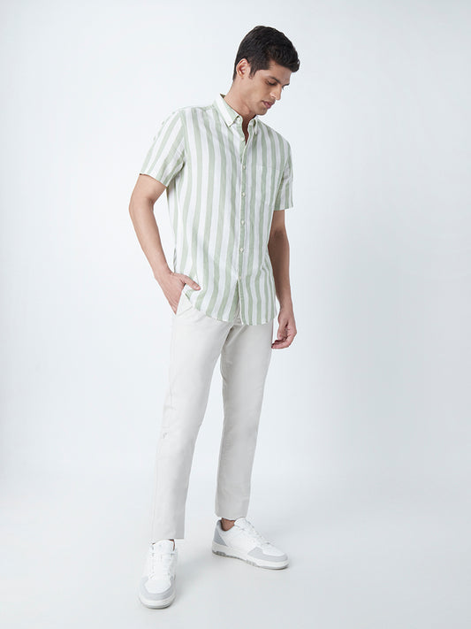 WES Casuals Off-White Cotton Blend Slim-Fit Chinos