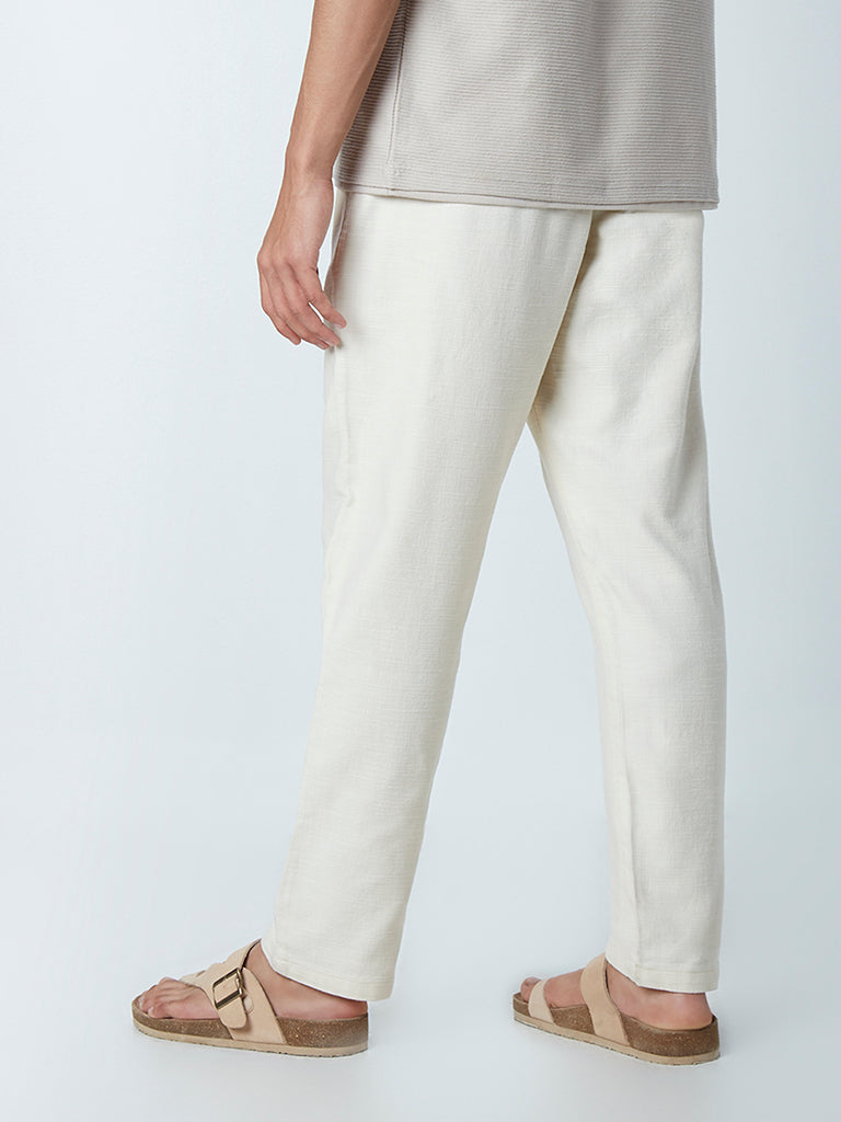 Westside ETA Men's Ecru Cotton Slim-Fit Mid-Rise Chinos for Casual Wear Back View