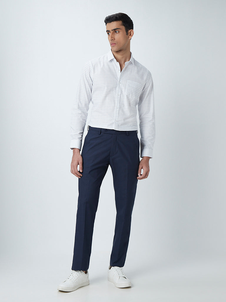 Formal navy blue pant and hot sale white shirt