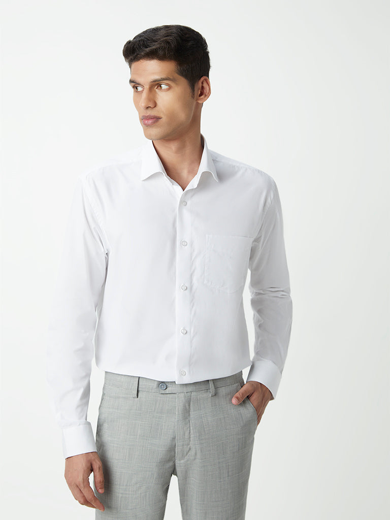 Westside WES Formals Men's White Cotton Relaxed-Fit Shirt for Work Wear Front View