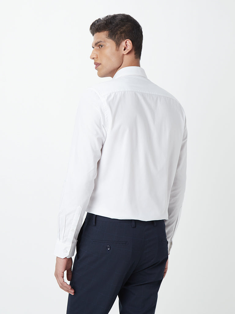 Westside WES Formals Men's White Cotton Slim-Fit Shirt for Work Wear Back View