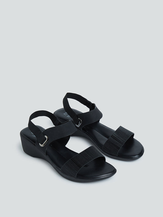 LUNA BLU Black Shimmer Wedge-Heel Sandals