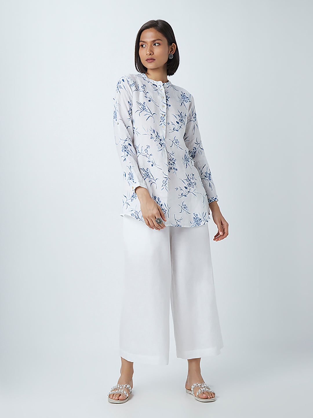 Zuba White Linen-Blend Wide-Leg Palazzos