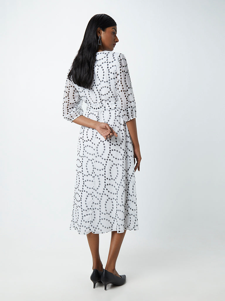 Wardrobe White Printed Wrap Dress With Belt