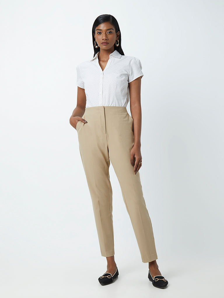 Buy Wardrobe Beige Tapered Trousers from Westside