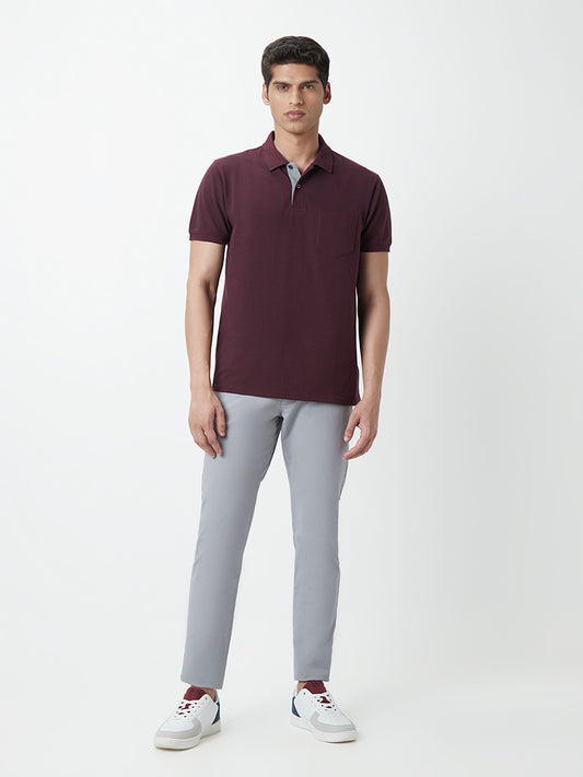WES Casuals Wine Cotton Blend Slim-Fit Polo T-Shirt