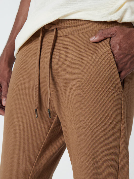 ETA Light Brown Textured Cotton Blend Slim-Fit Joggers