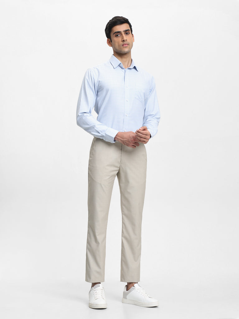 Westside WES Formals Men's Dobby Beige Relaxed-Fit Mid-Rise Trousers for Work Wear Full Front View