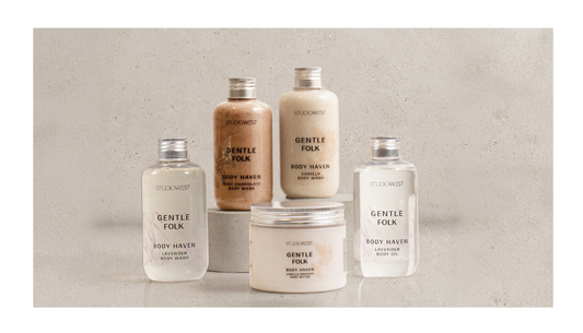 Gentle skincare routine with body wash, body butter and body oil by Westside