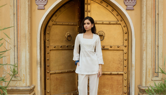 Women wearing easy ethnic wear for college with kurtas, straight pants, and comfortable footwear from Westside