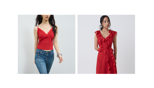 Westside Red Edit featuring red dresses, red shirts, red lipstick and red home décor