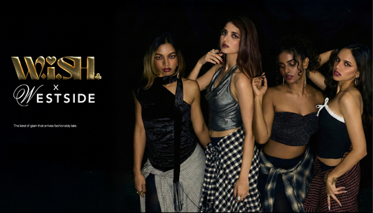 Model wearing a sequin glam outfit from the Westside × W.i.S.H. collection