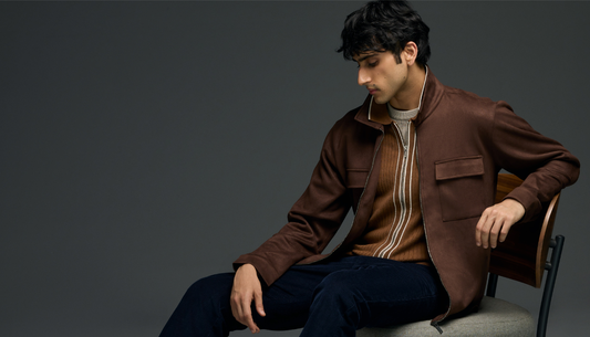 Men styling winter outfits with layered knits and jackets for a modern street-style look