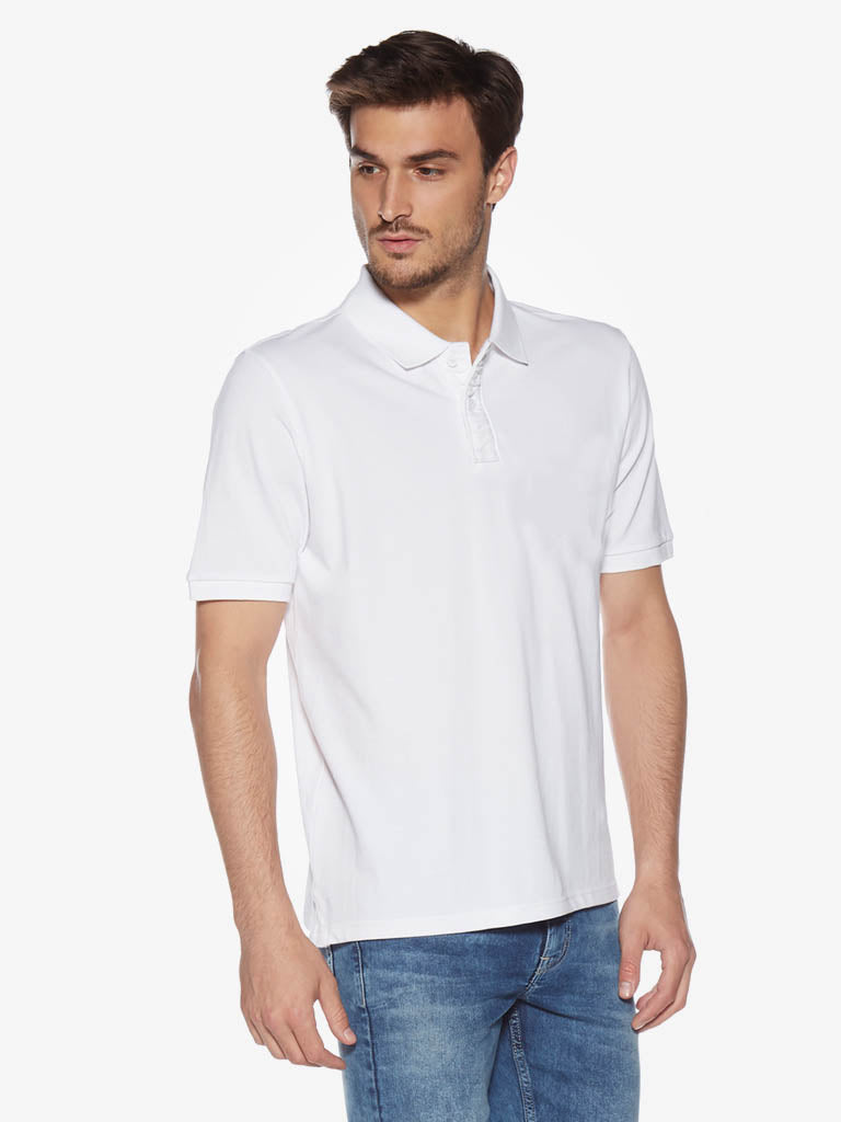 WES Casuals White Relaxed Fit Polo T-Shirt