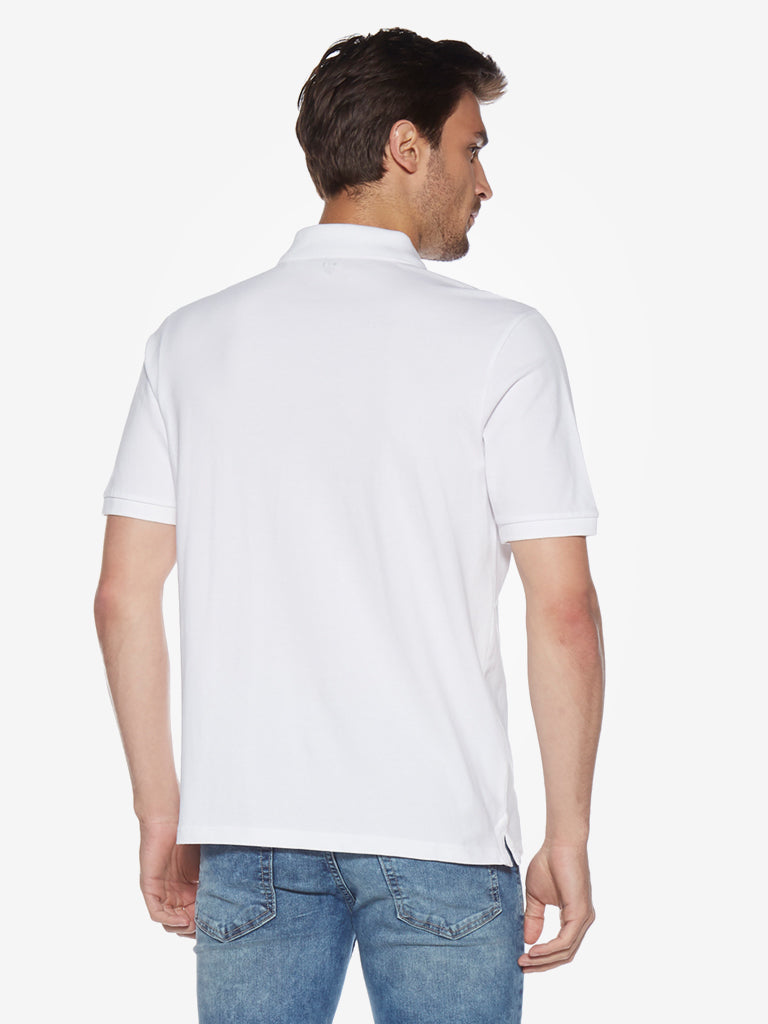 WES Casuals White Relaxed Fit Polo T-Shirt
