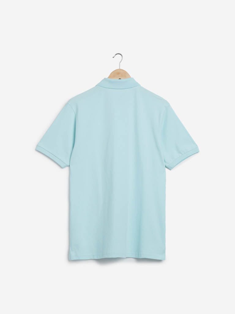 WES Casuals Aqua Cotton Blend Relaxed-Fit Polo T-Shirt