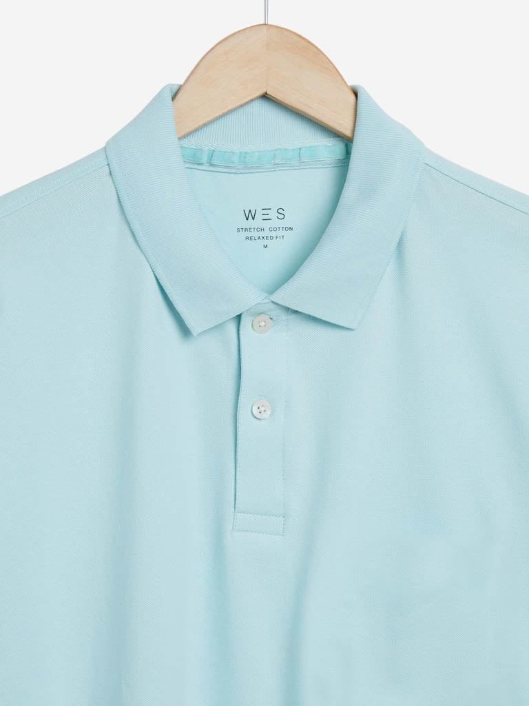 WES Casuals Aqua Cotton Blend Relaxed-Fit Polo T-Shirt