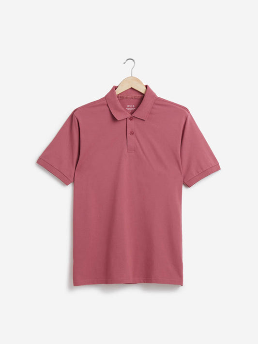 WES Casuals Mauve Relaxed-Fit Polo T-Shirt