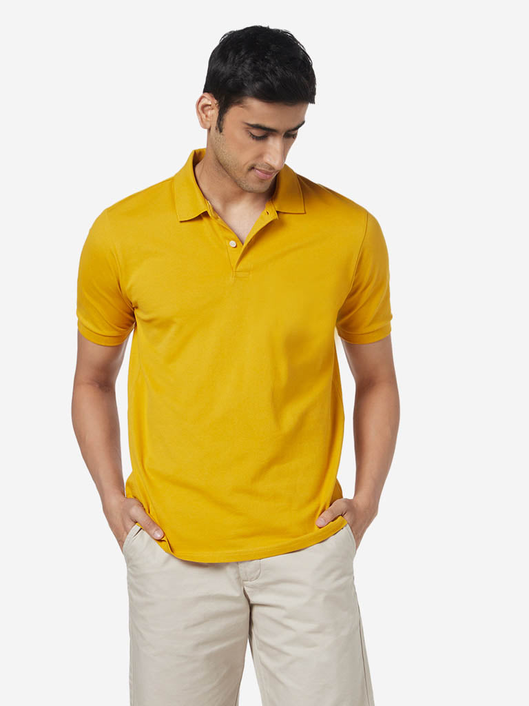 WES Casuals Mustard Relaxed-Fit Polo T-Shirt