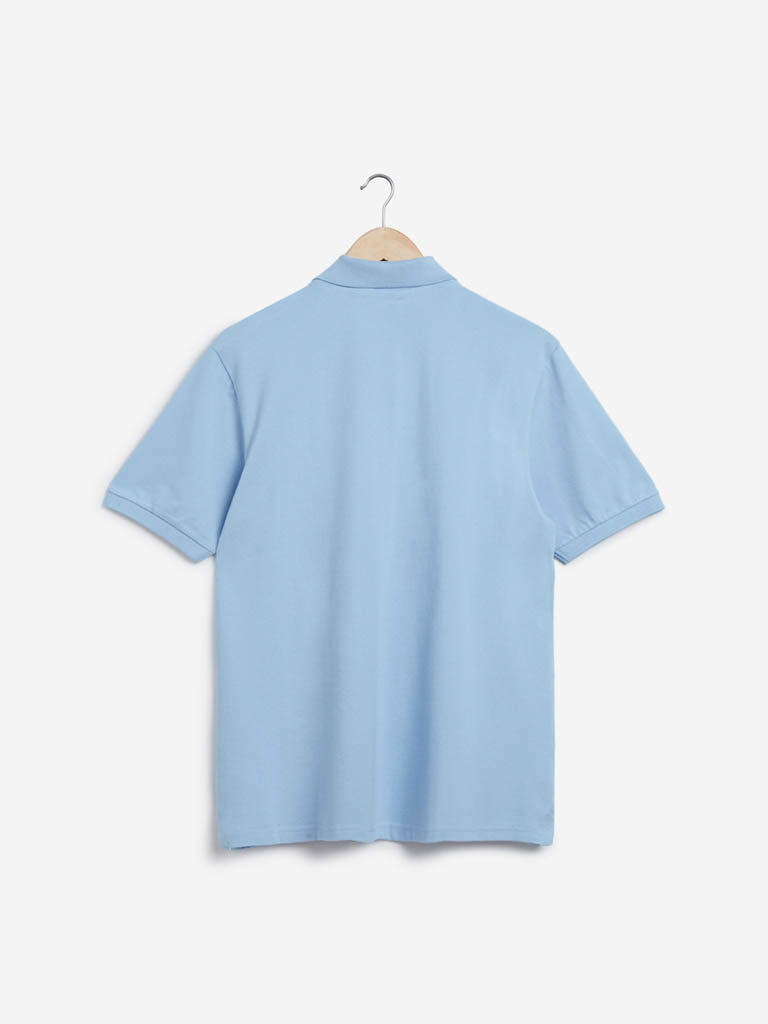 WES Casuals Light Blue Cotton Blend Relaxed-Fit Polo T-Shirt