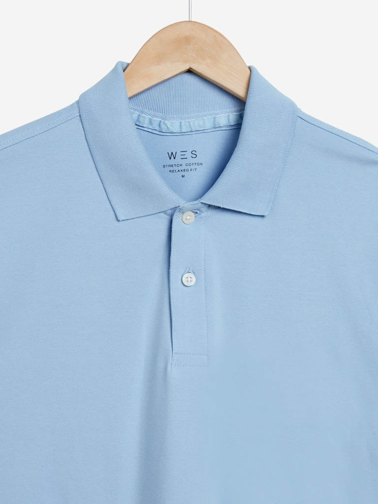 WES Casuals Light Blue Relaxed-Fit Polo T-Shirt