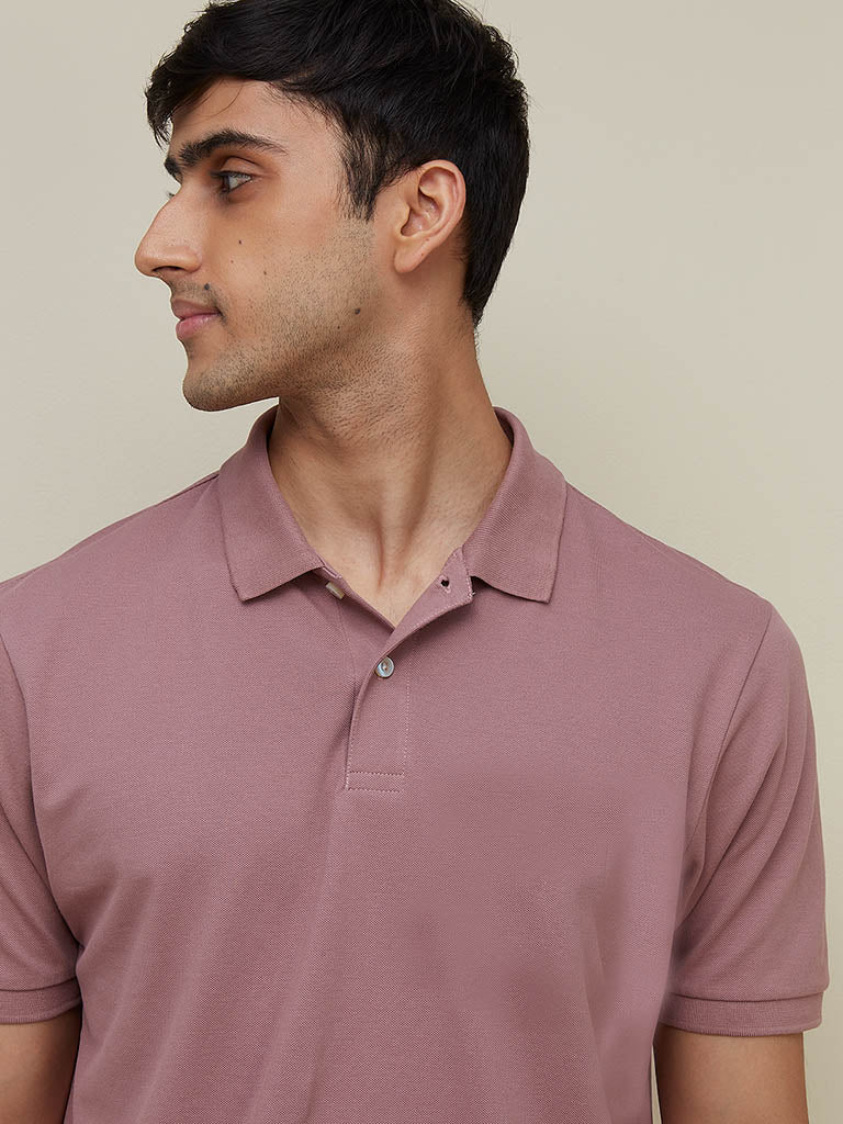 WES Casuals Dull Pink Relaxed Fit Polo T-Shirt