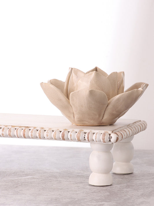 Westside Home Beige Ceramic Lotus Tea-Light Candle Holder